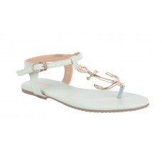 Estatos  Synthetic Leather Buckle Closure T Strap Sea Green Flat Sandals